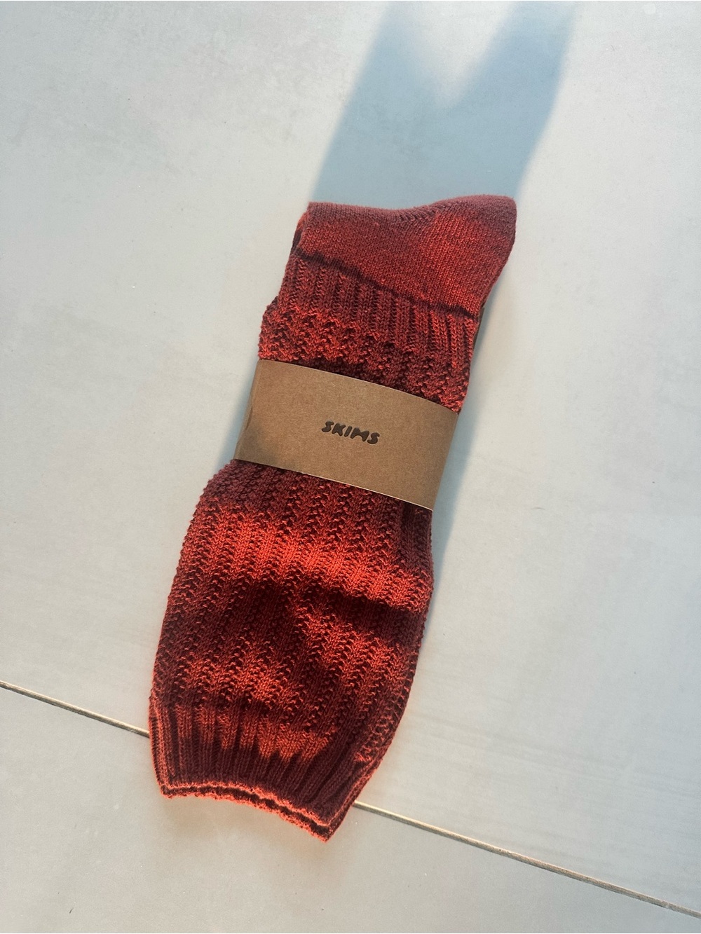 SKIMS Men's Rust Red Knit Crew Socks